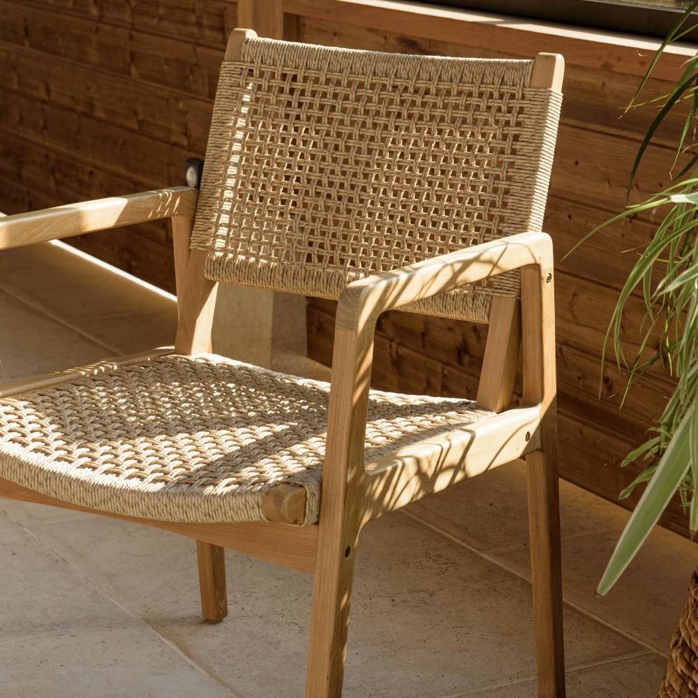 Macabane - VALERIA - Lot de 2 fauteuils jardin en bois teck naturel rotin beige - Image 3
