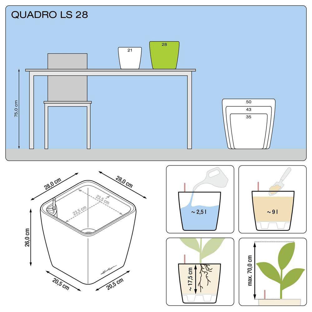 Lechuza - Pot Quadro Premium LS 28 - kit complet, argent métallisé 28 cm Lechuza - Image 2