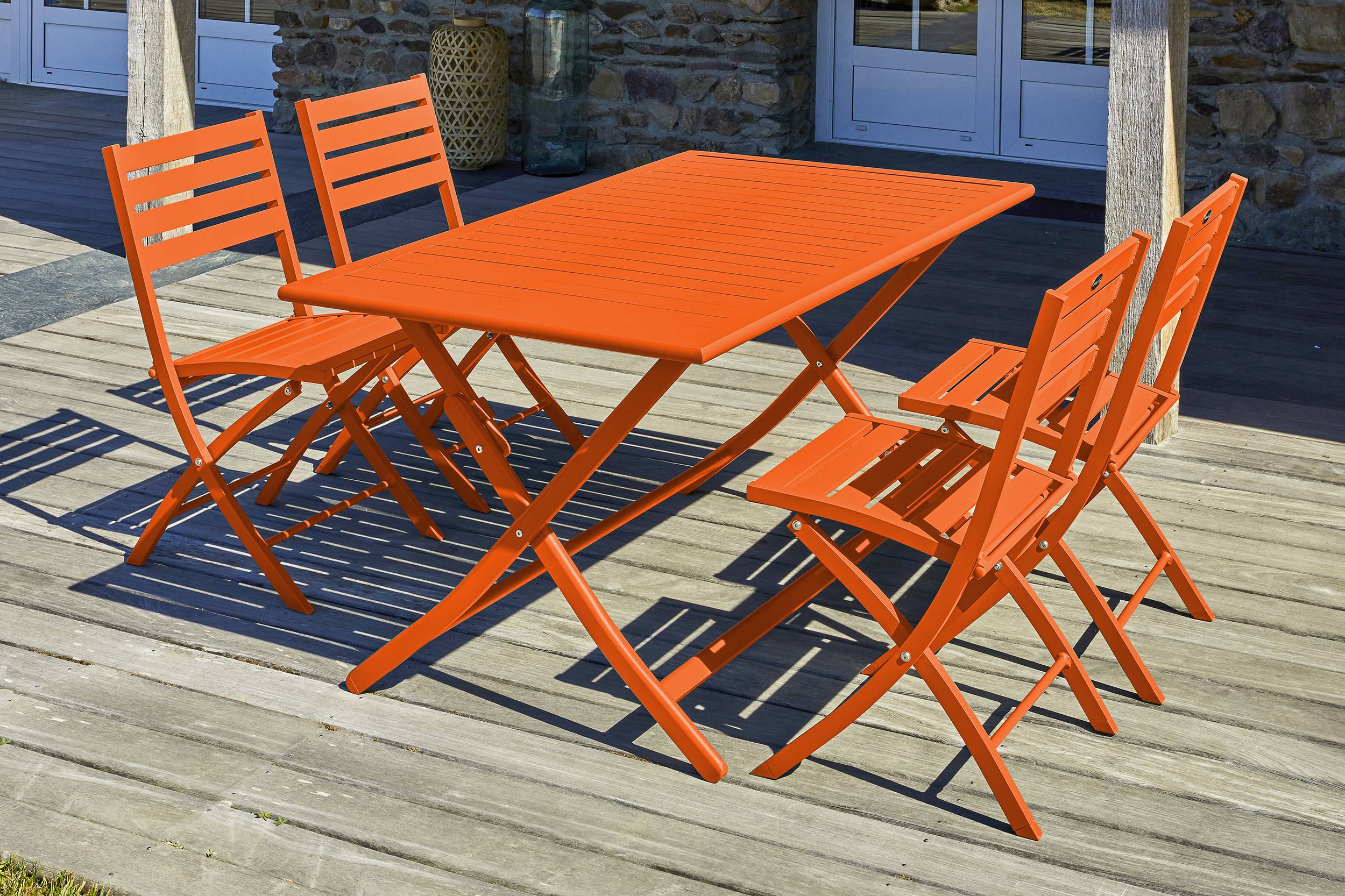 City Garden - Ensemble repas de jardin 4 places en aluminium - Orange - MARIUS - Image 1