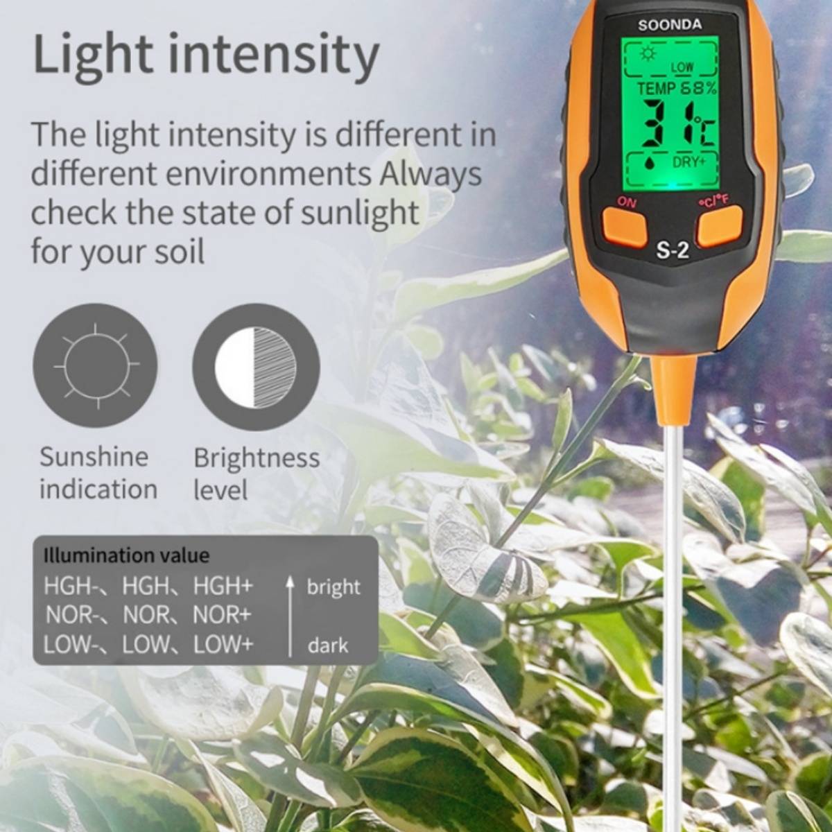 BlumWay Testeur De Sol 5 En 1 - PH, Humidité, Température, Lumière Et Humidité Air Pour Plantes Et Jardin