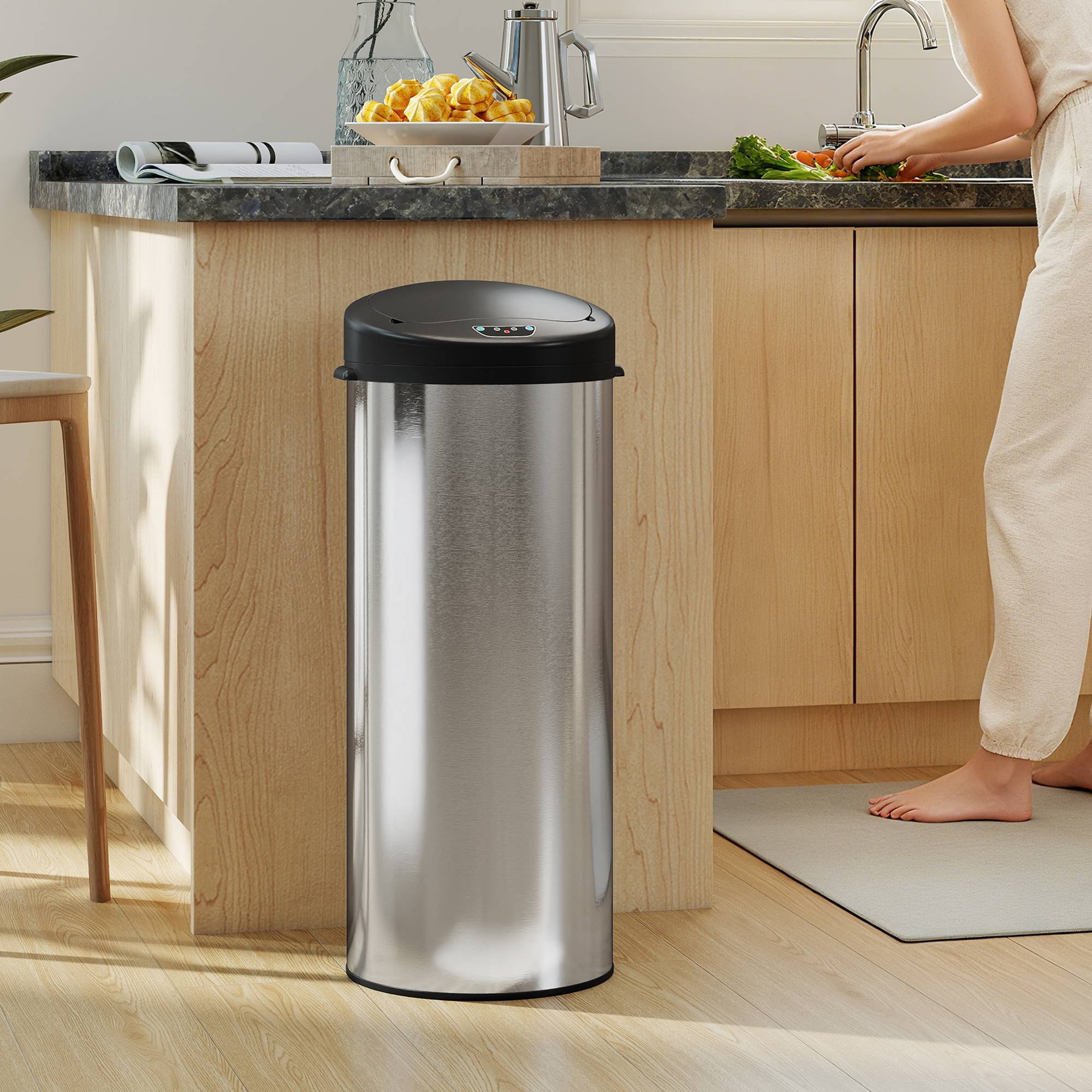 Sans Marque - Poubelle cuisine automatique acier inoxydable 55 L couvercle fermeture douce 32x30x78,5 cm argent - Image 4