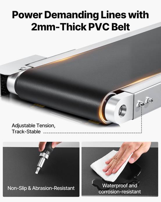 VEVOR Convoyeur à bande acier inoxydable PVC 1803,4x198,1 mm double garde-corps - Image 3