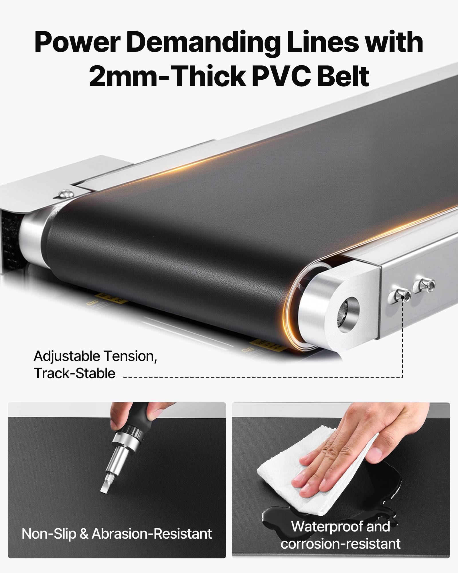 VEVOR Convoyeur à bande acier inoxydable PVC 1803,4x198,1 mm double garde-corps - Image 3