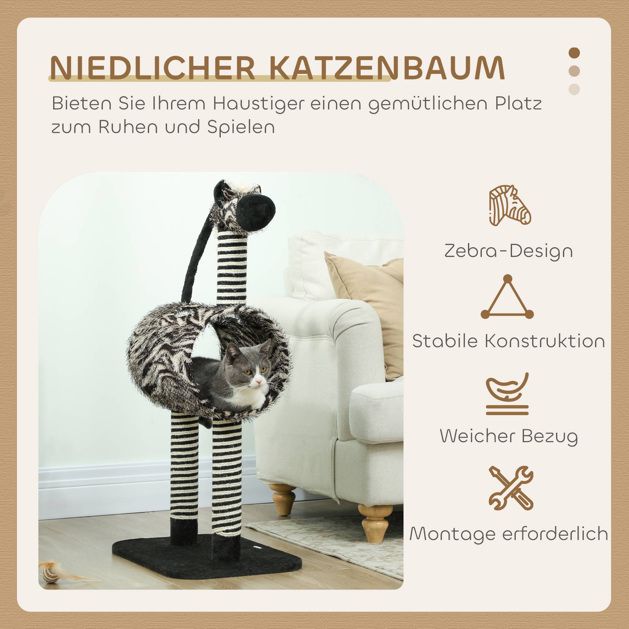 Arbre à chat en jute pour chats d'intérieur avec tunnel 93cm noir et blanc - ComfortXL Outdoor Living - Image 6