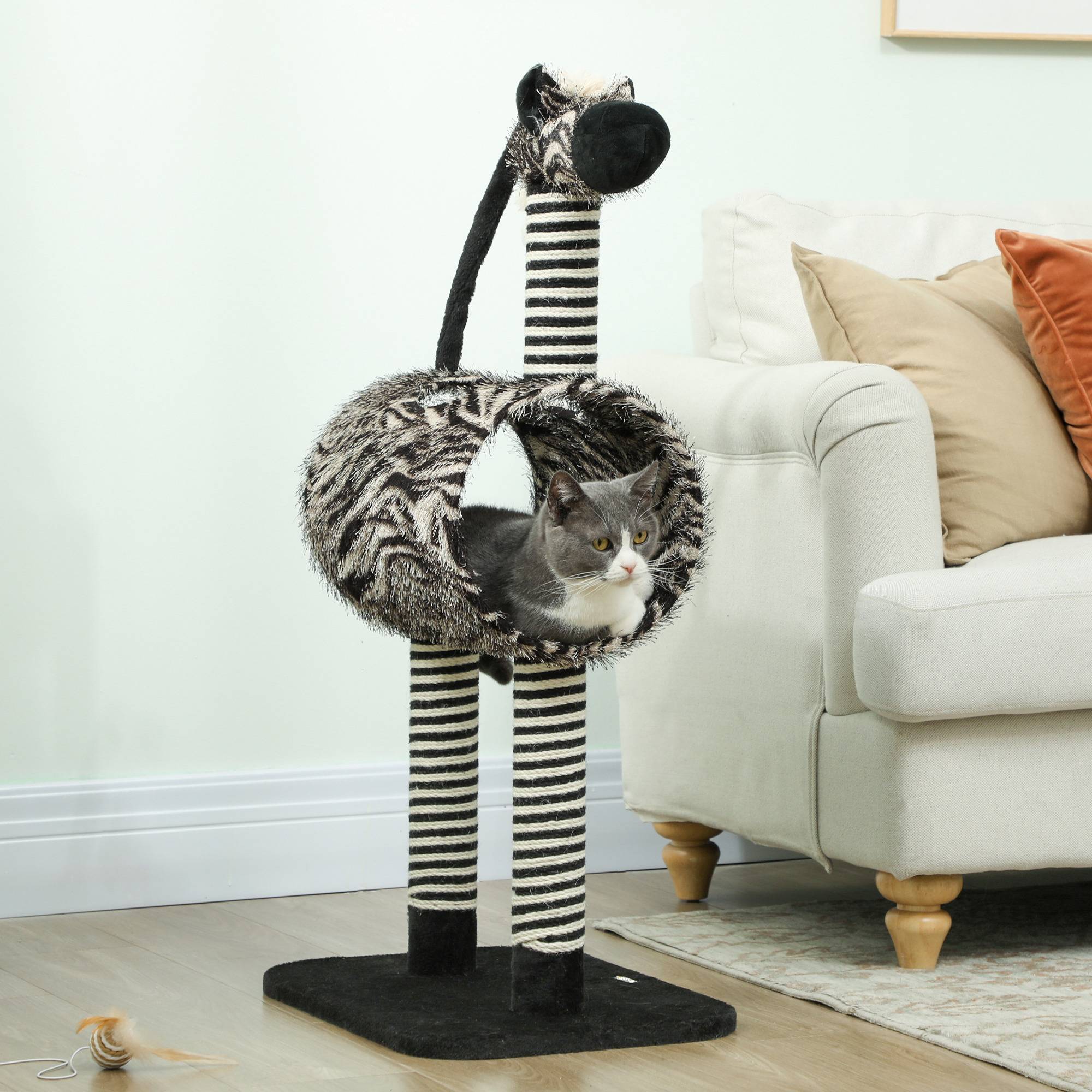 Arbre à chat en jute pour chats d'intérieur avec tunnel 93cm noir et blanc - ComfortXL Outdoor Living - Image 3