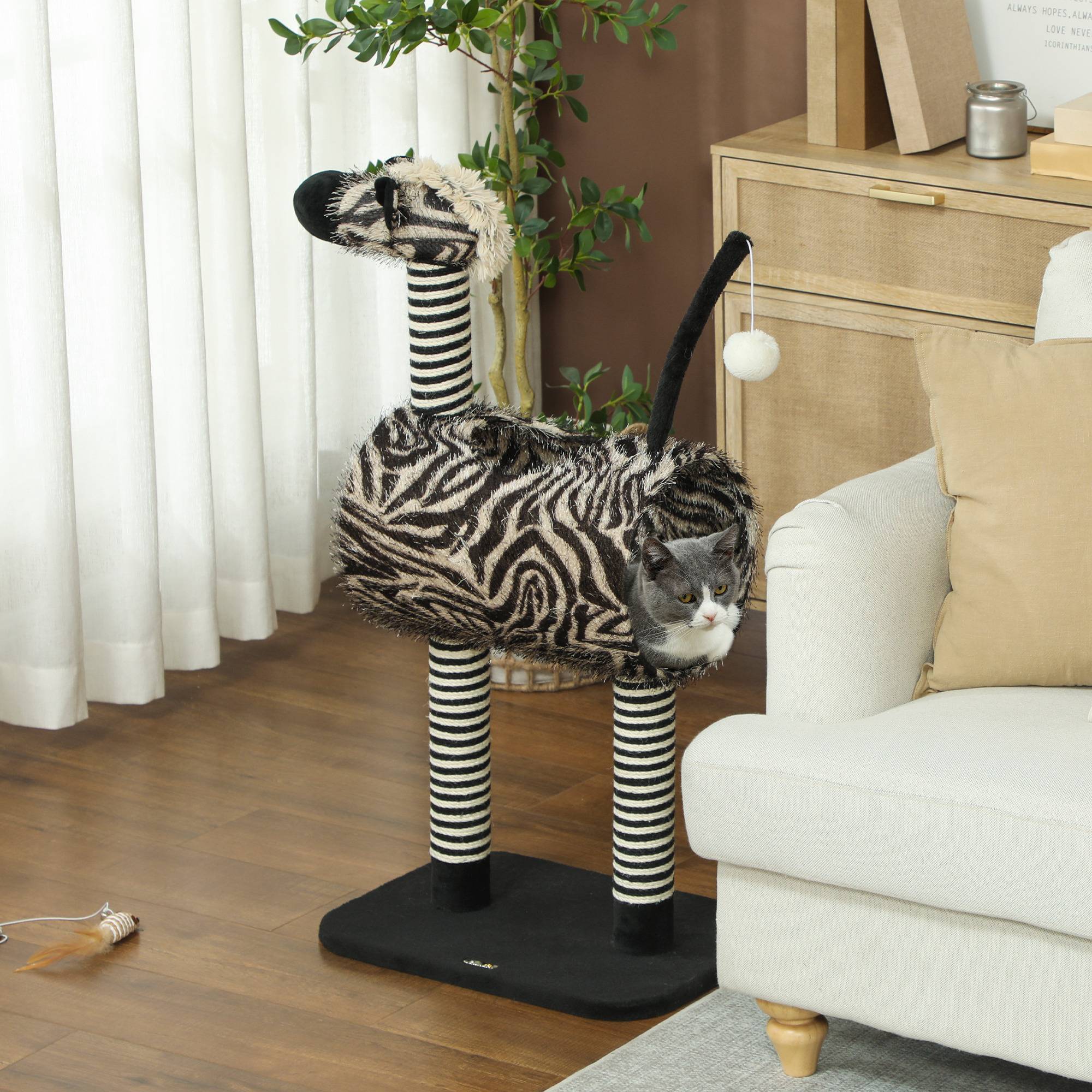 Arbre à chat en jute pour chats d'intérieur avec tunnel 93cm noir et blanc - ComfortXL Outdoor Living - Image 4