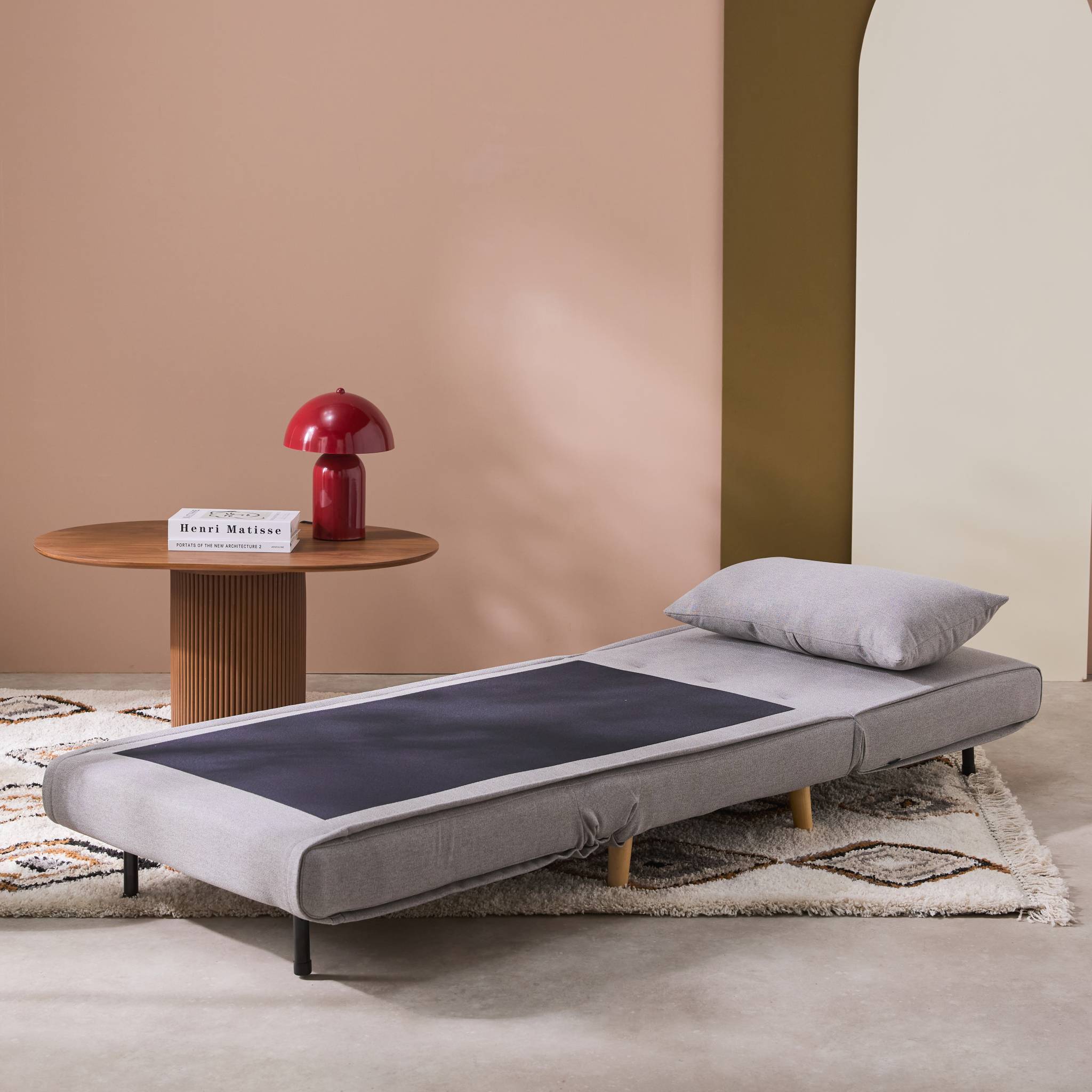 sweeek - Chauffeuse convertible tissu piétement bois 1 place gris Guest | sweeek - Image 3