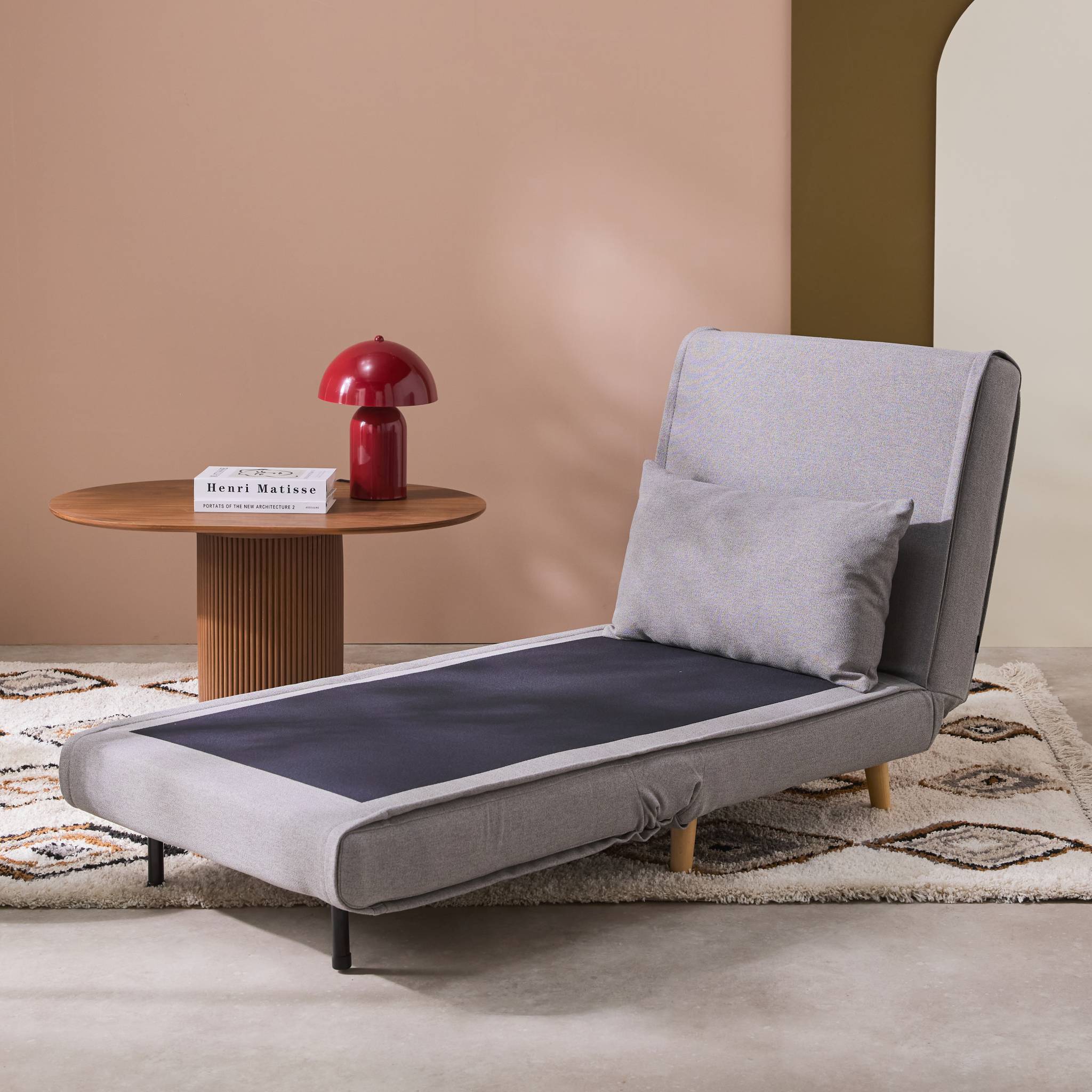 sweeek - Chauffeuse convertible tissu piétement bois 1 place gris Guest | sweeek - Image 4