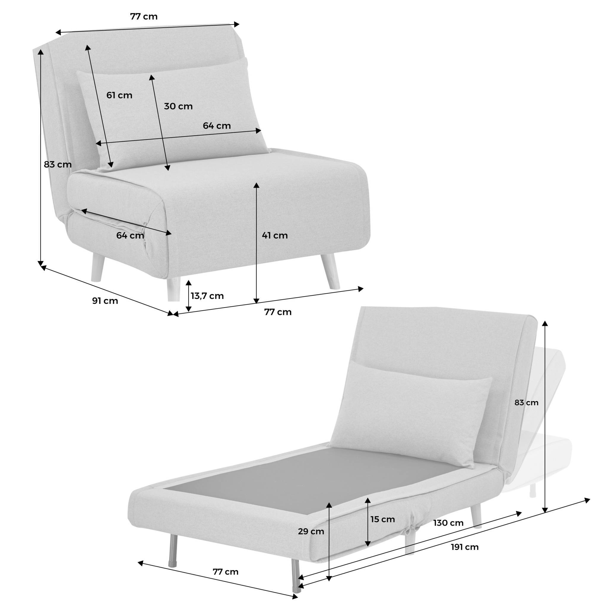 sweeek - Chauffeuse convertible tissu piétement bois 1 place gris Guest | sweeek - Image 5