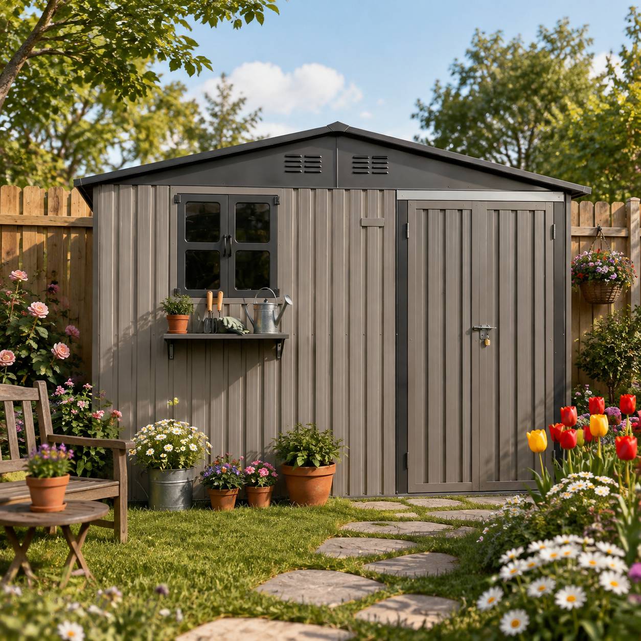 ComfortXL - Abri de jardin acier galvanisé brun 295 x 244 cm 7,19 m² rangement extérieur verrouillable - ComfortXL Outdoor Living - Image 1