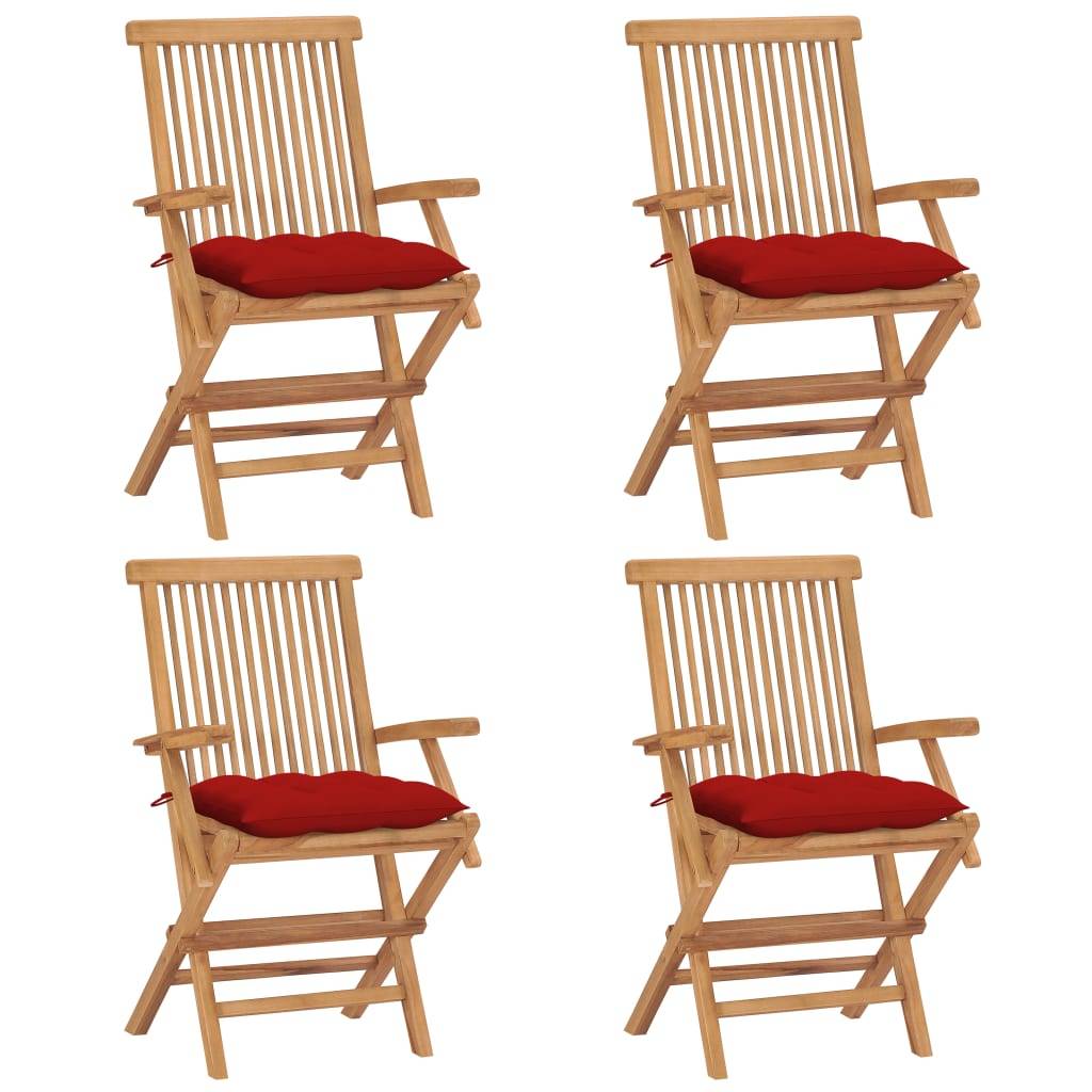 PANGIVO - Lot de 4 chaises de jardin bois teck massif rouge 55 x 60 x 89 cm - PANGIVO - Image 1