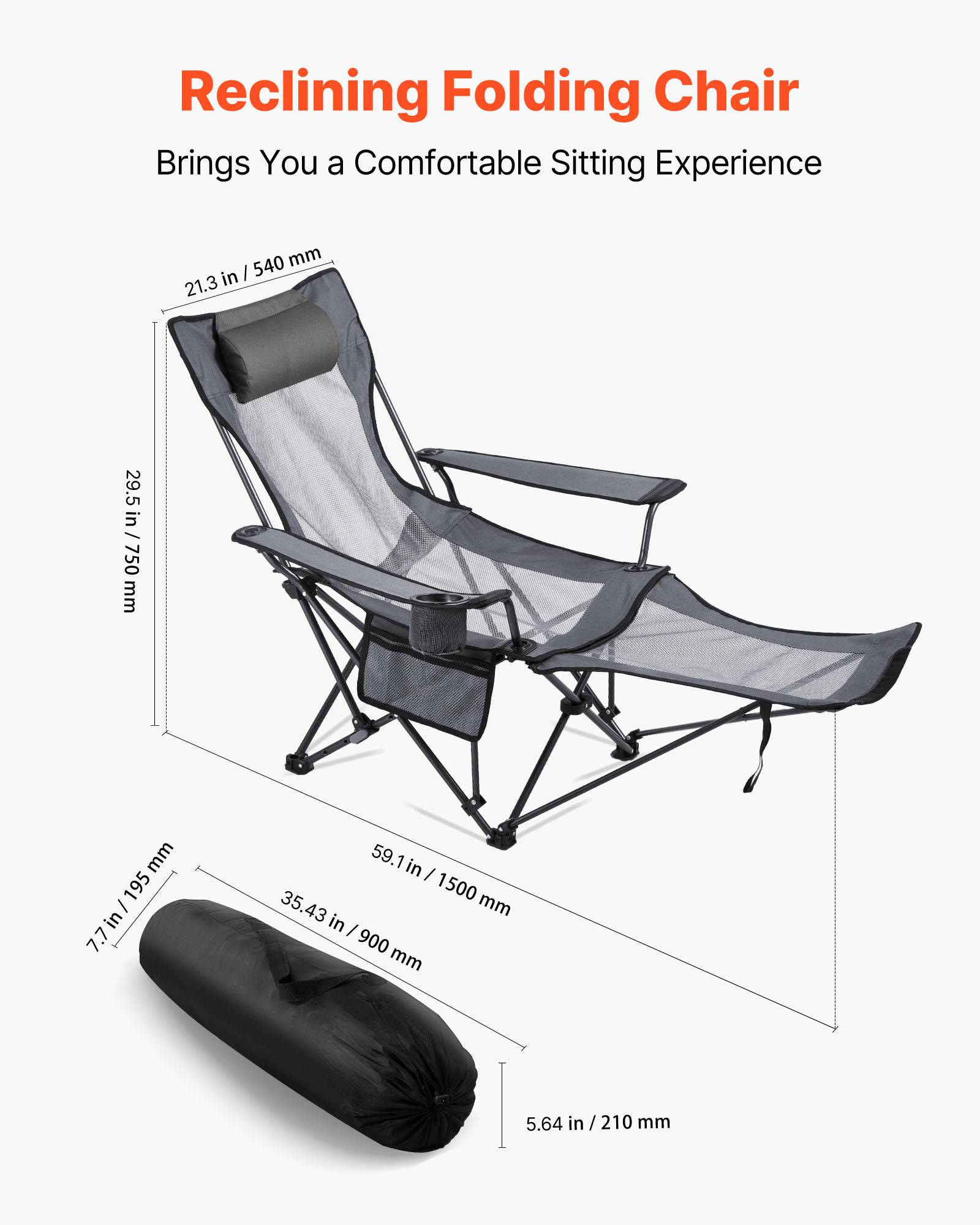 Vevor - VEVOR Chaise Camping Pliante Chaise Longue Inclinable Portable Tissu Maille Gris - Image 2