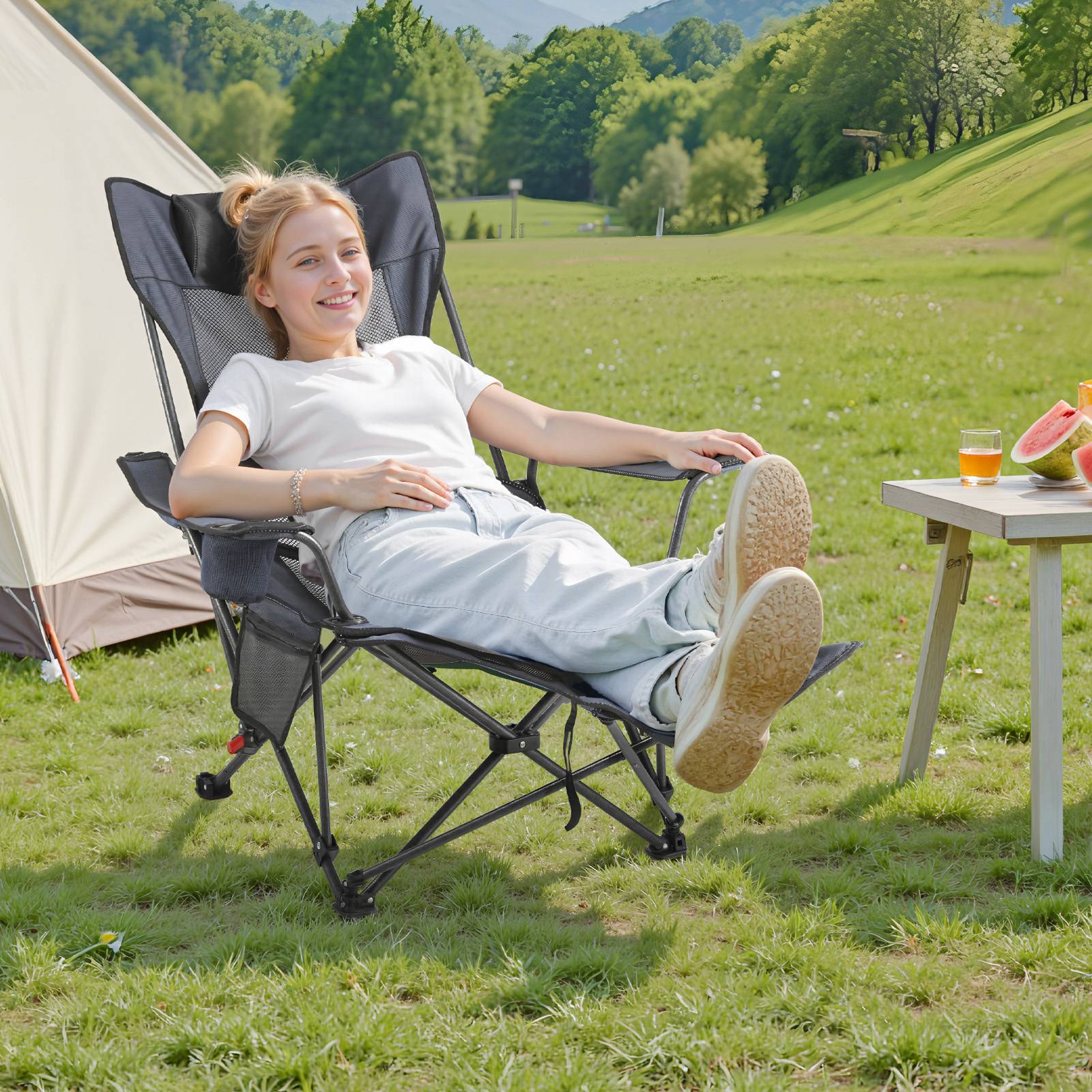 Vevor - VEVOR Chaise Camping Pliante Chaise Longue Inclinable Portable Tissu Maille Gris - Image 8