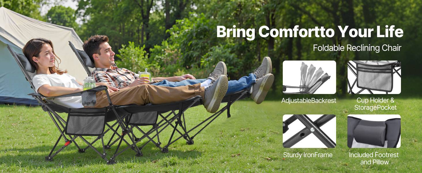 Vevor - VEVOR Chaise Camping Pliante Chaise Longue Inclinable Portable Tissu Maille Gris - Image 9