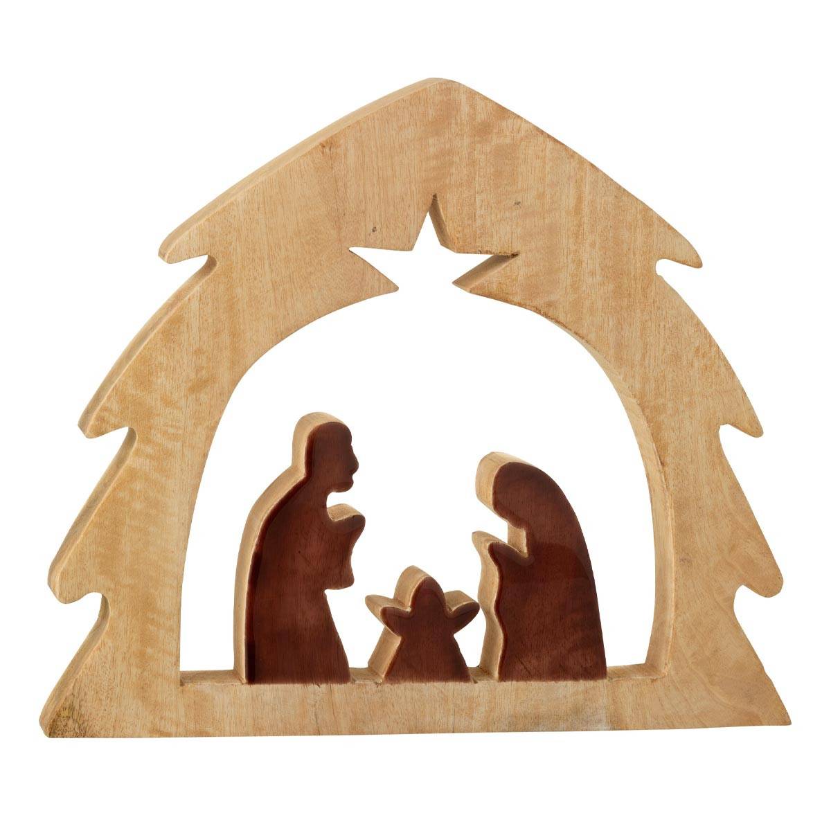 J-Line - Crèche Sapin en Bois "Ajourée" 37cm Marron & Naturel - Image 1