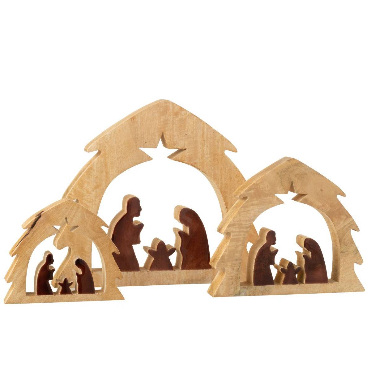J-Line - Crèche Sapin en Bois "Ajourée" 37cm Marron & Naturel - Image 2