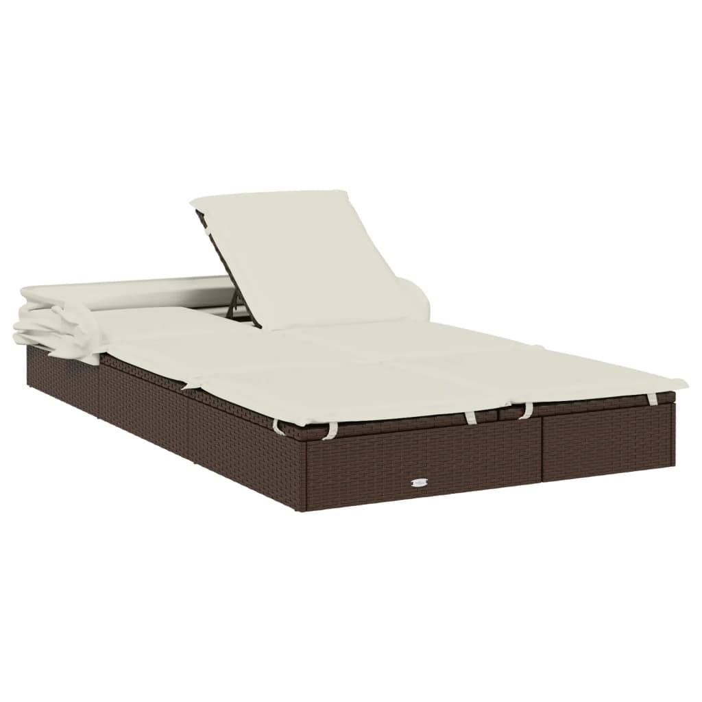 Helloshop26 - Transat bain de soleil chaise longue 2 places avec toit pliable 213 x 118 x 97 cm marron - Image 5