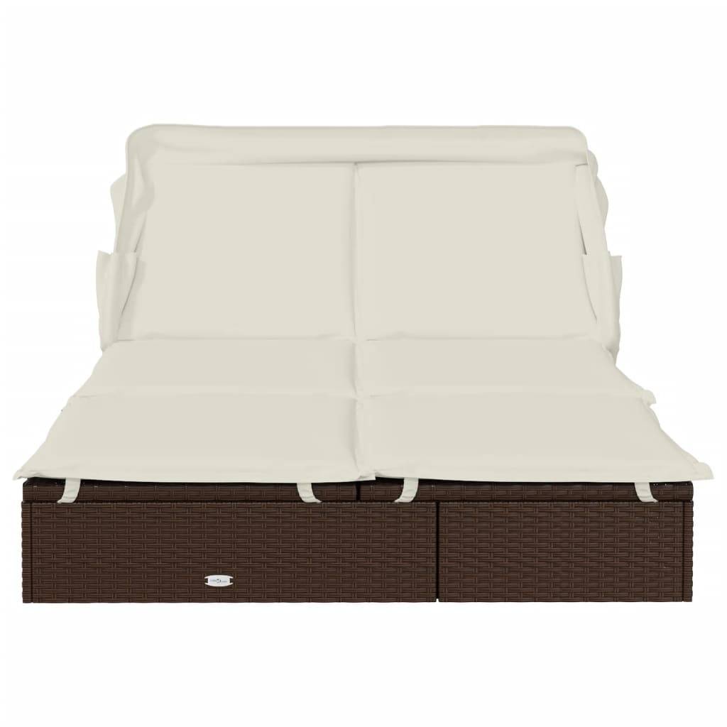 Helloshop26 - Transat bain de soleil chaise longue 2 places avec toit pliable 213 x 118 x 97 cm marron - Image 3