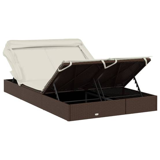 Helloshop26 - Transat bain de soleil chaise longue 2 places avec toit pliable 213 x 118 x 97 cm marron - Image 6