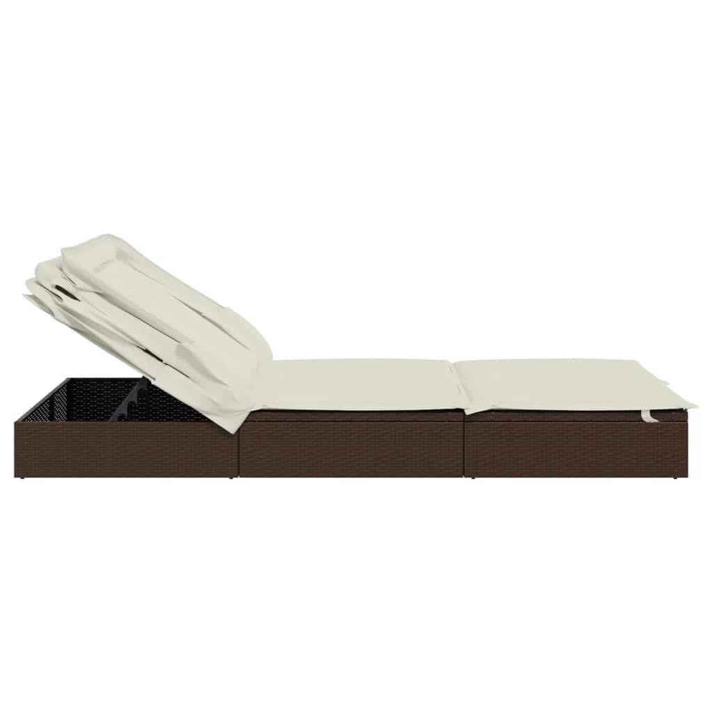 Helloshop26 - Transat bain de soleil chaise longue 2 places avec toit pliable 213 x 118 x 97 cm marron - Image 4