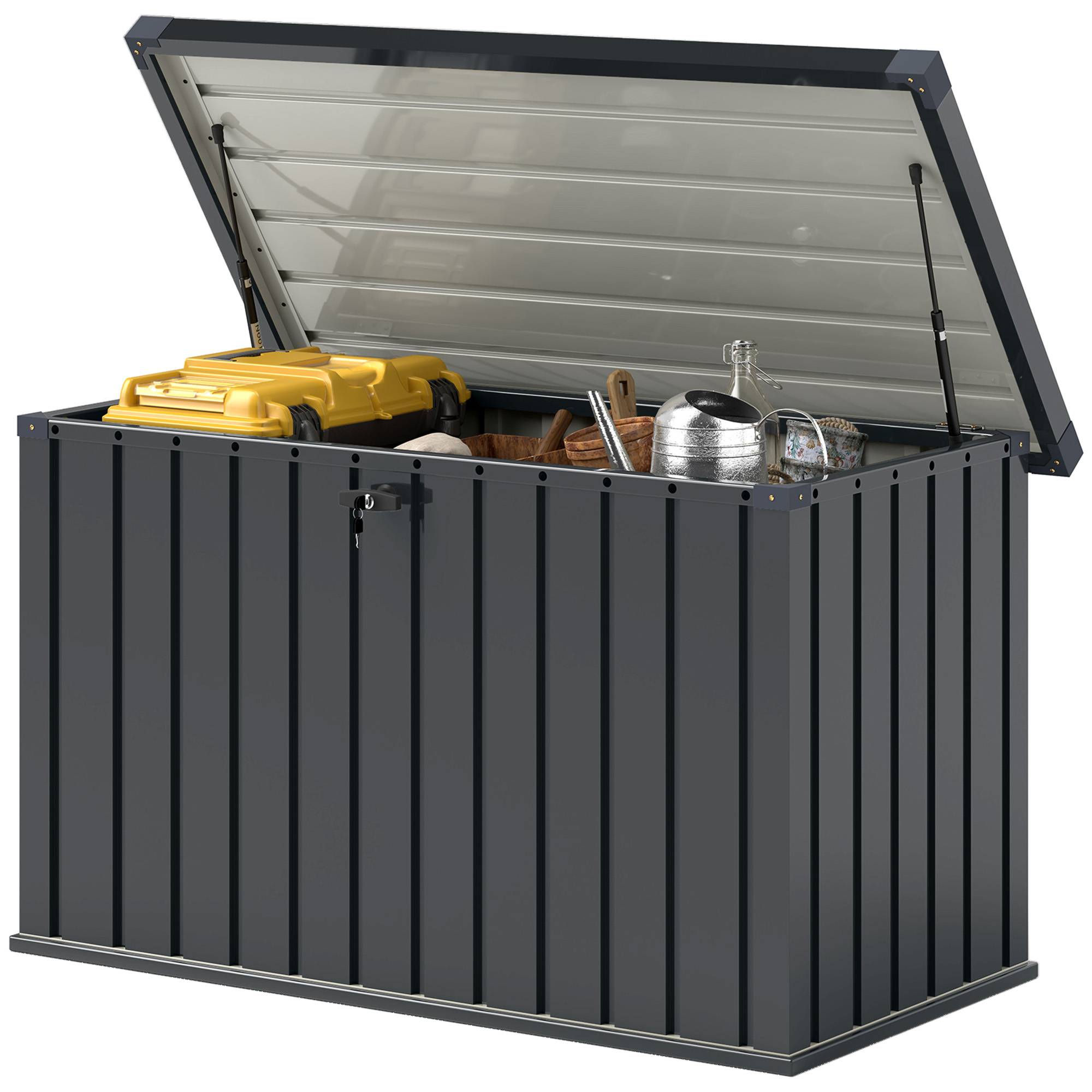 ComfortXL - Coffre de jardin 400L en acier galvanisé avec vérins à gaz et serrure 124x66x72cm Gris - ComfortXL Outdoor Living - Image 2