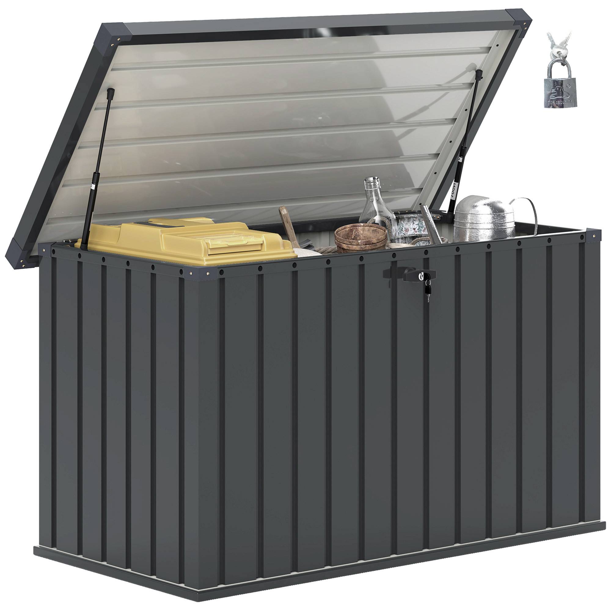 ComfortXL - Coffre de jardin 400L en acier galvanisé avec vérins à gaz et serrure 124x66x72cm Gris - ComfortXL Outdoor Living - Image 1