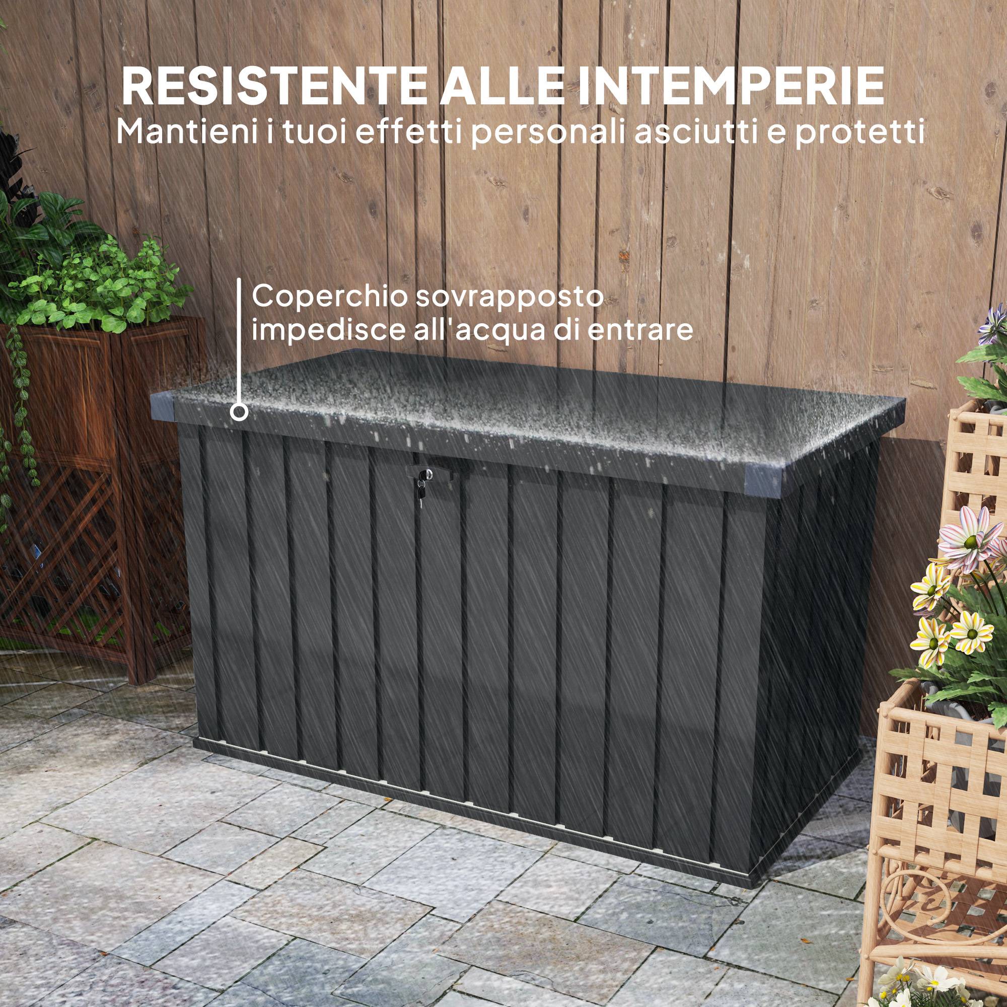 ComfortXL - Coffre de jardin 400L en acier galvanisé avec vérins à gaz et serrure 124x66x72cm Gris - ComfortXL Outdoor Living - Image 7