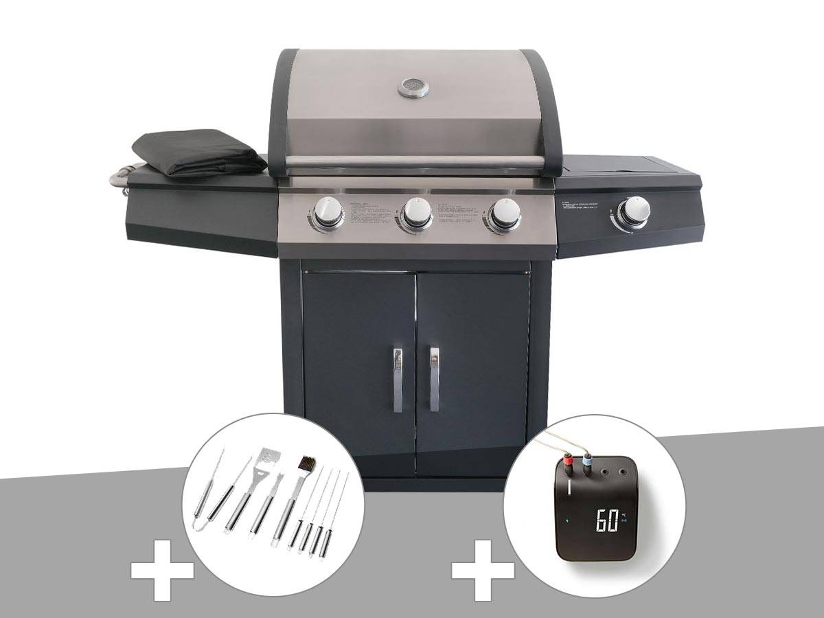 Jardideco - Barbecue à gaz Soleto + Malette 8 ustensiles + Weber Connect Smart Grilling Hub - Jardideco