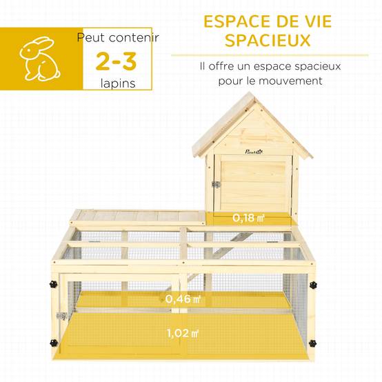 Clapier en Bois 2 Niveaux avec Aire de Course Rampe et Portes Verrouillables - Image 6