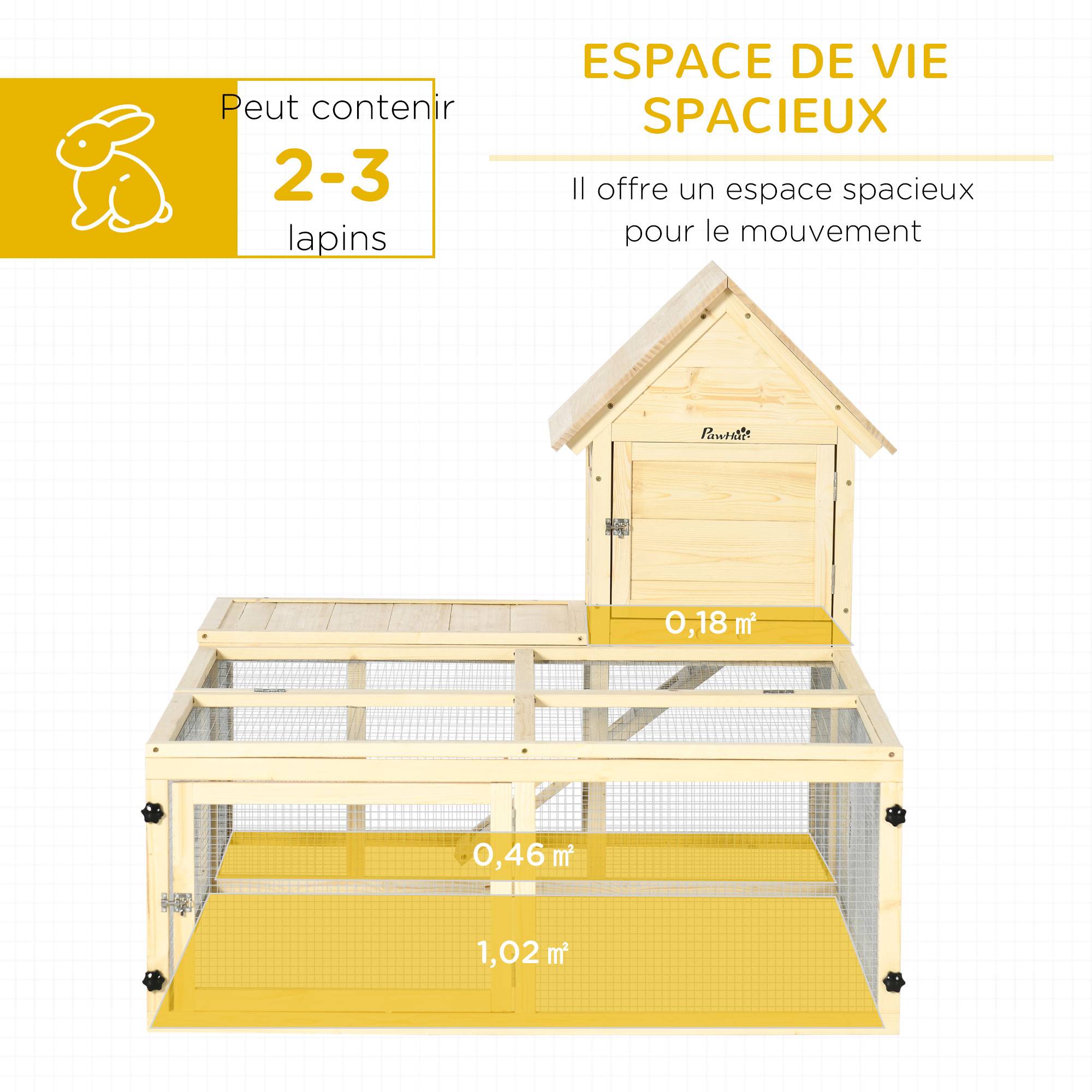 Clapier en Bois 2 Niveaux avec Aire de Course Rampe et Portes Verrouillables - Image 6