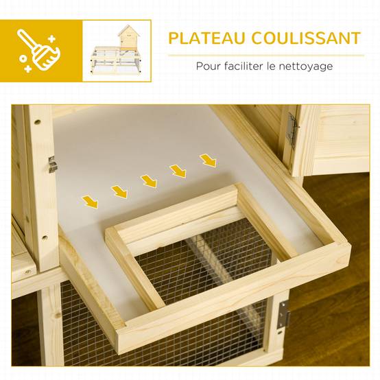 Clapier en Bois 2 Niveaux avec Aire de Course Rampe et Portes Verrouillables - Image 8