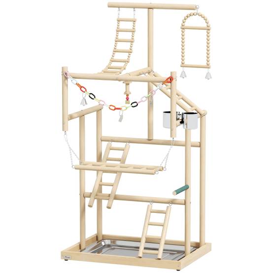 Aire de jeux oiseaux bois naturel perroquets 4 niveaux avec accessoires 95cm - ComfortXL Outdoor Living - Image 2