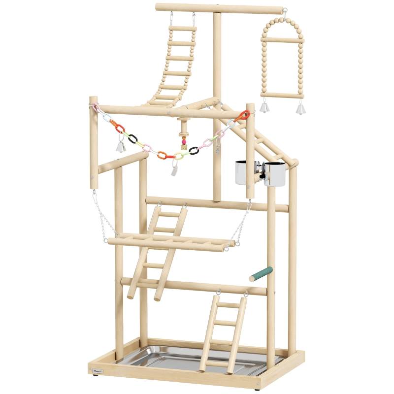 Aire de jeux oiseaux bois naturel perroquets 4 niveaux avec accessoires 95cm - ComfortXL Outdoor Living - Image 2
