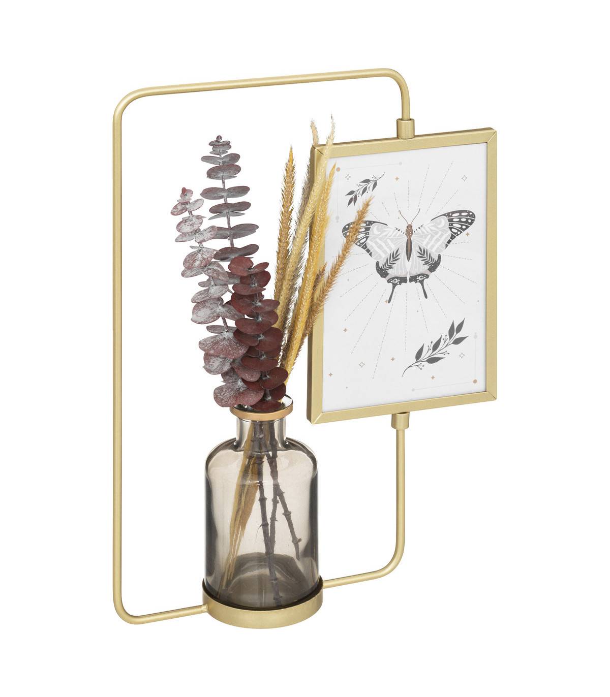 Cadre photo à poser en Métal doré et Verre avec déco vase & plantes séchées pour Photo 10 x 15 cm - Image 1
