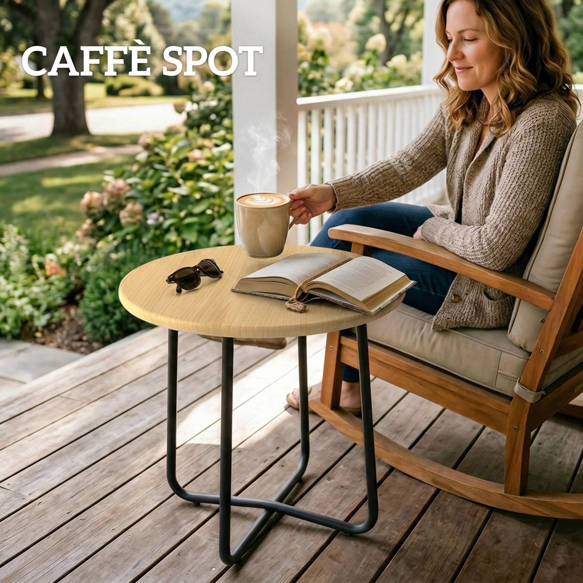 Table jardin ronde métal balcon terrasse, Ø48x51 cm, effet bois naturel - Image 9