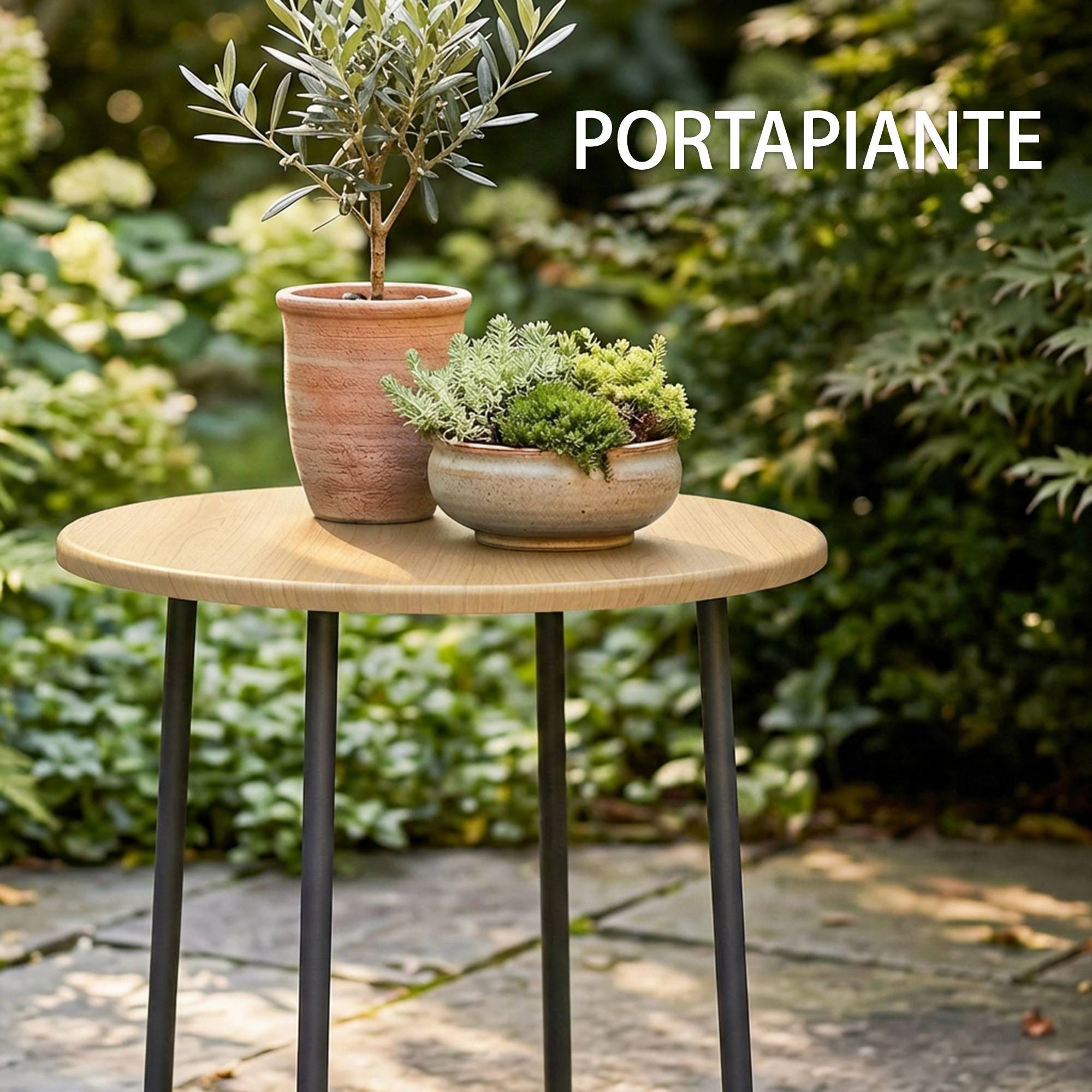 Table jardin ronde métal balcon terrasse, Ø48x51 cm, effet bois naturel - Image 10