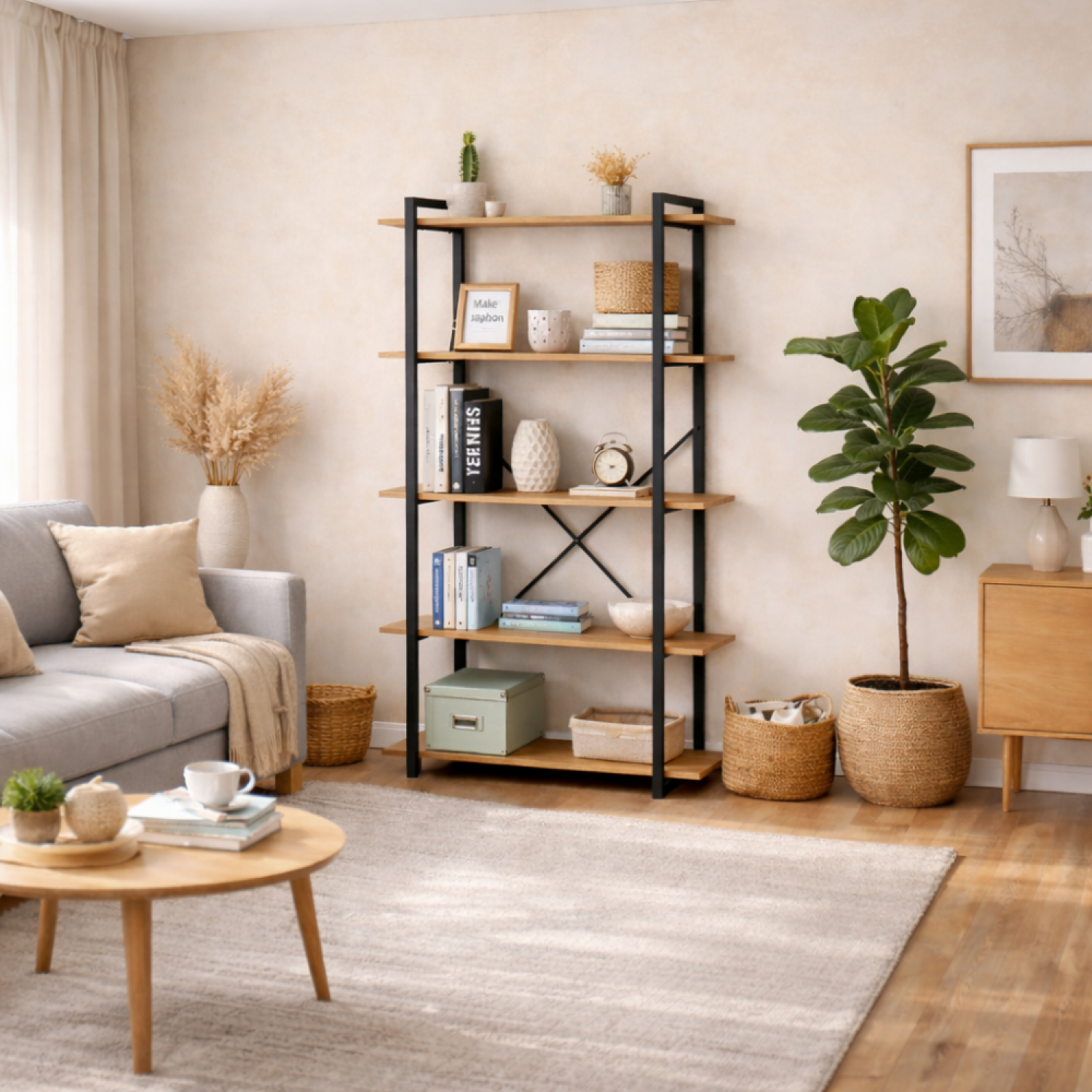 Etagère 5 rangements 150 cm bois et noir TYDO - Image 2