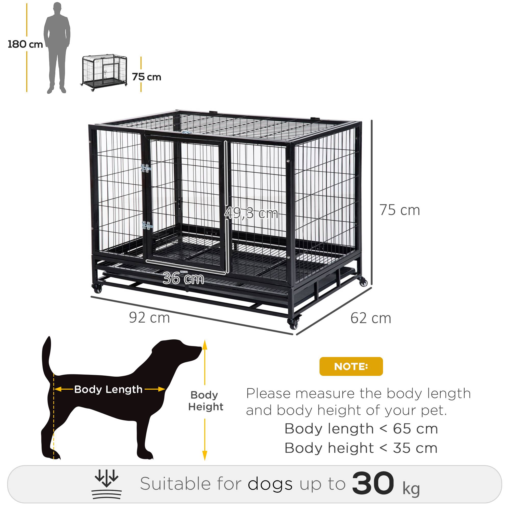 Pawhut - Cage pour chien animaux cage de transport sur roulettes 2 portes noir - Image 3