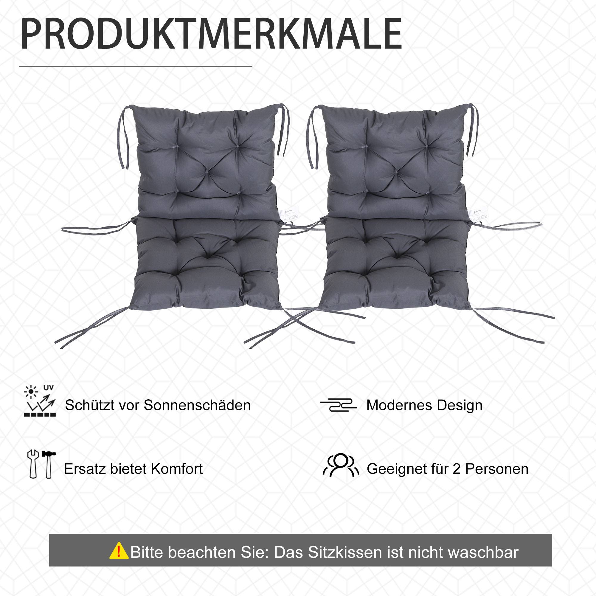 Lot de 2 coussins d'assise, 98 cm x 50 cm x 8 cm, avec attaches, rembourrés et lavables. Coussins ergonomiques pour la maison - Image 7