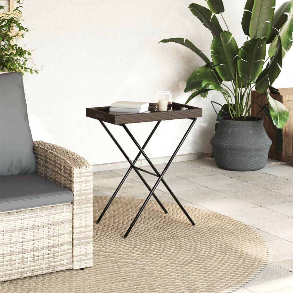 PANGIVO - Table à plateau pliable marron 65 x 40 x 75 cm résine tressée - PANGIVO - Image 3