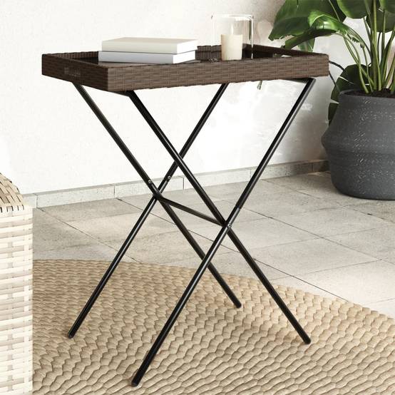 PANGIVO - Table à plateau pliable marron 65 x 40 x 75 cm résine tressée - PANGIVO - Image 1