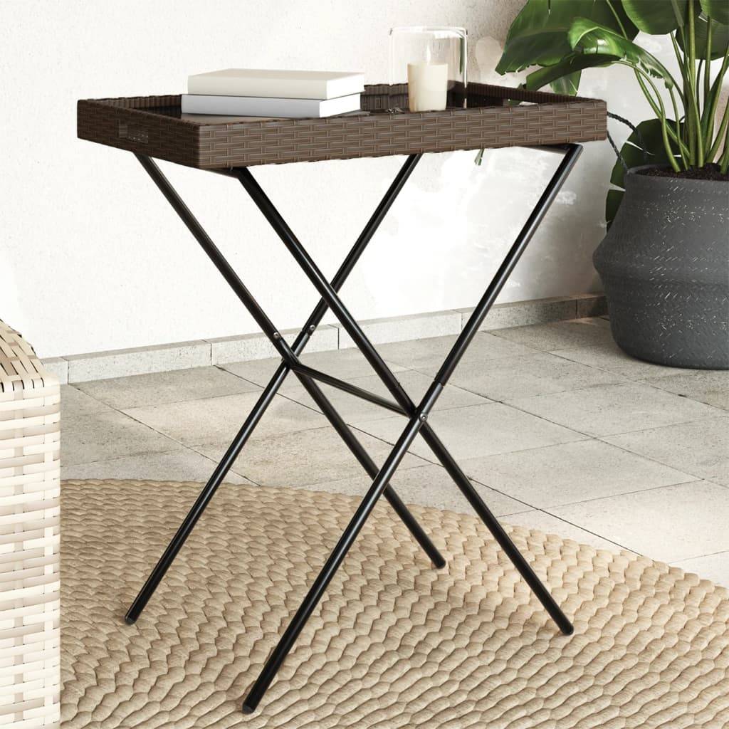 PANGIVO - Table à plateau pliable marron 65 x 40 x 75 cm résine tressée - PANGIVO - Image 1