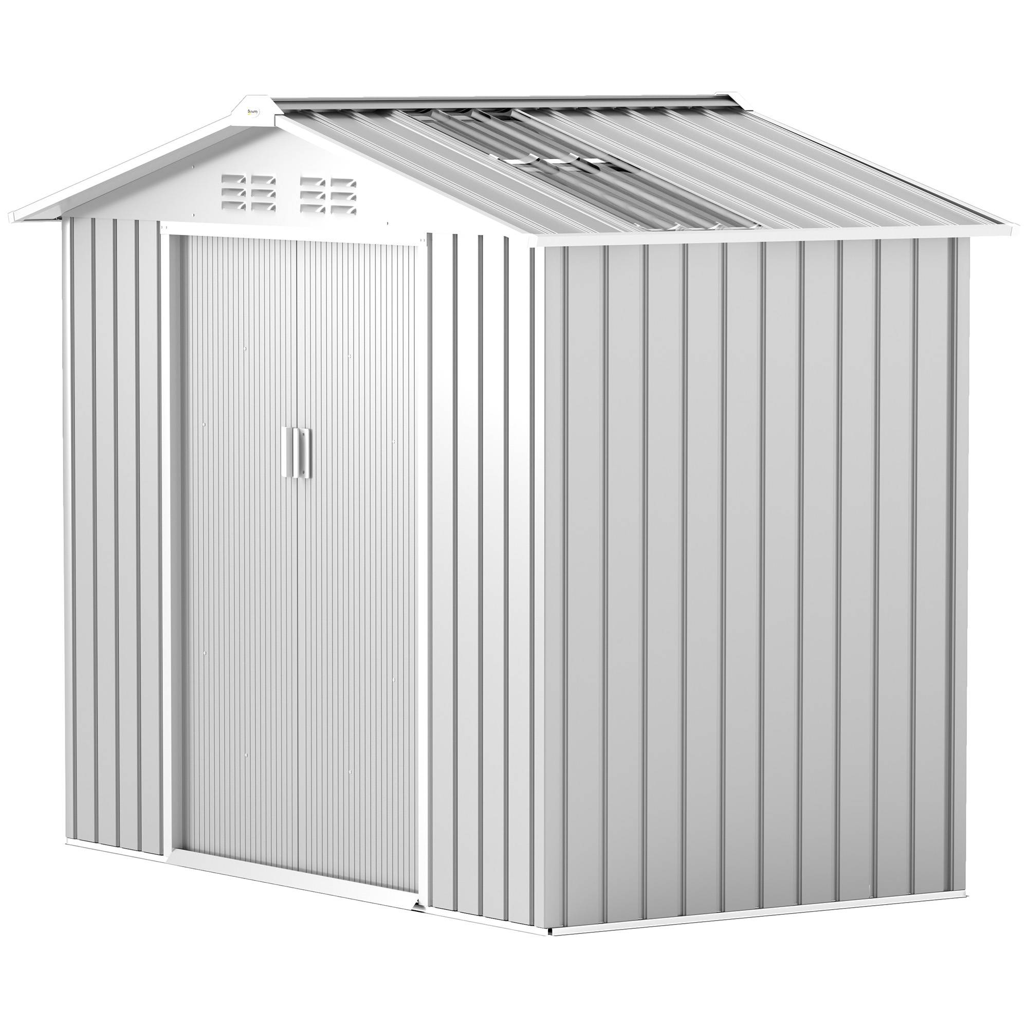 Abri de jardin 213 x 130 x 185 cm avec portes coulissantes et puits de lumière pour le rangement des outils, gris argenté - Image 2