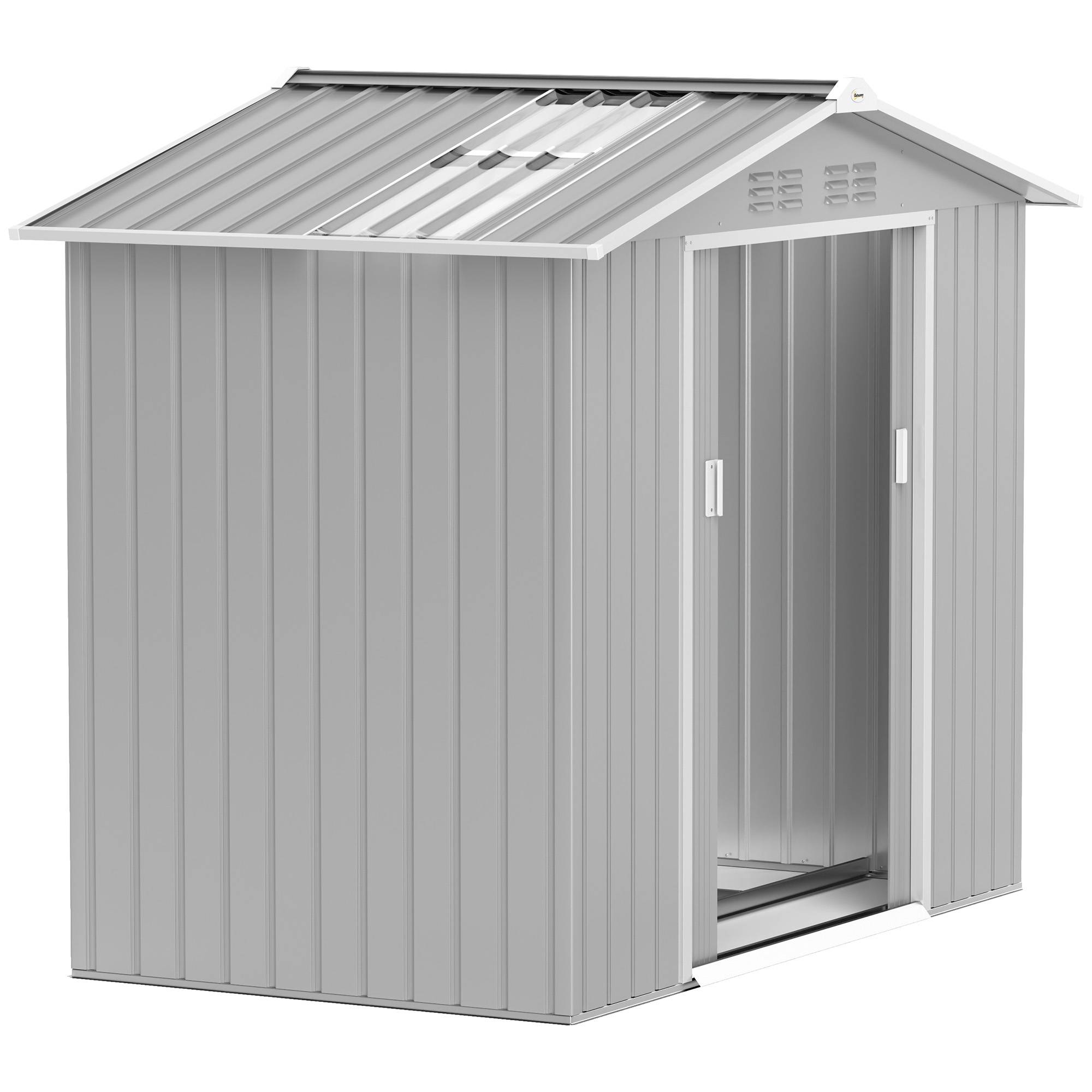 Abri de jardin 213 x 130 x 185 cm avec portes coulissantes et puits de lumière pour le rangement des outils, gris argenté - Image 1