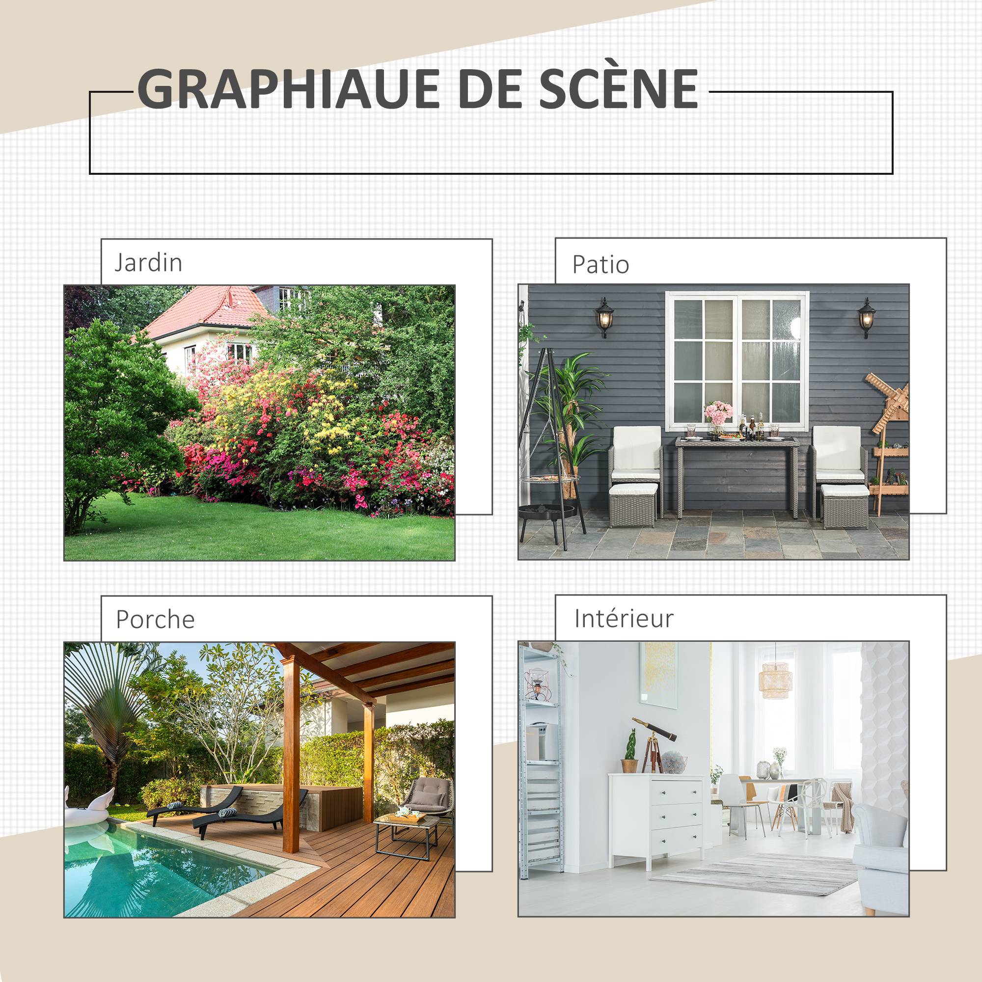 Outsunny - Ensemble salon de jardin encastrable 2 fauteuils monoblocs + 2 tabourets + table basse résine tressée coussins déhoussables crème gris - Outsunny - Image 7