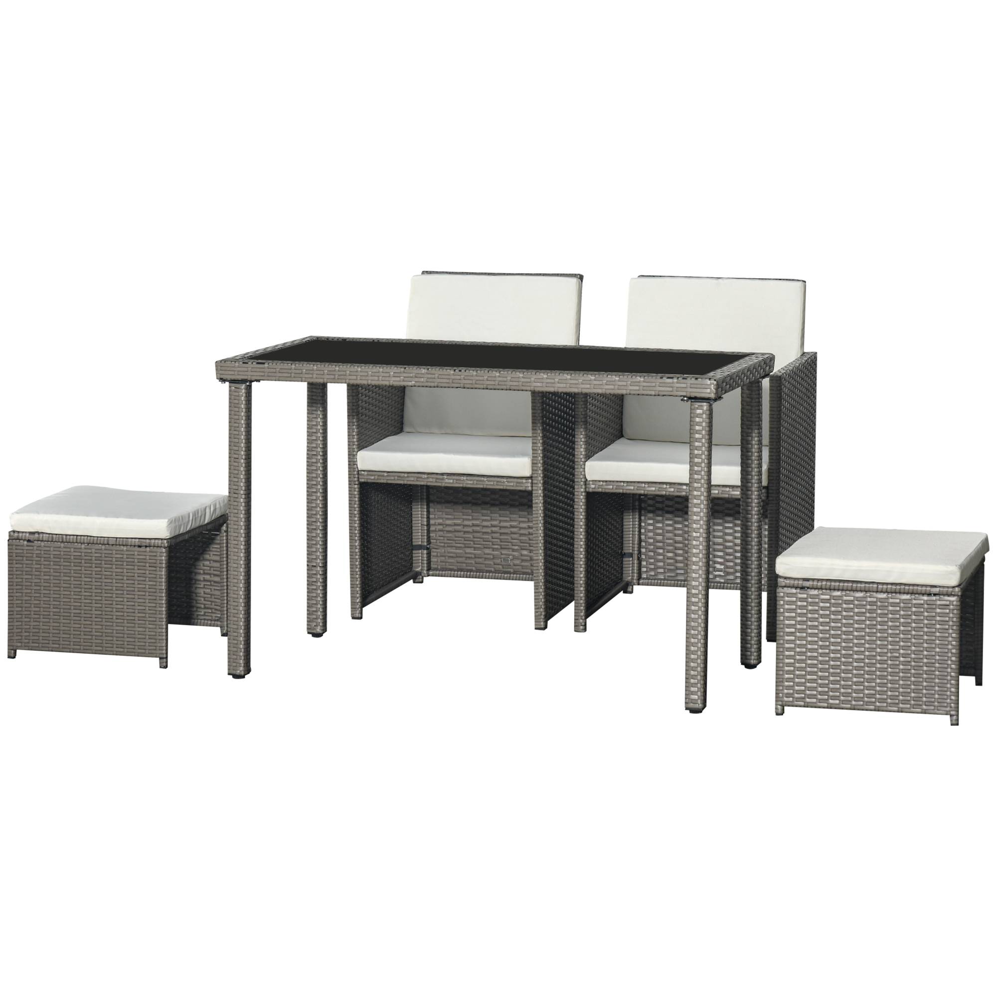 Outsunny - Ensemble salon de jardin encastrable 2 fauteuils monoblocs + 2 tabourets + table basse résine tressée coussins déhoussables crème gris - Outsunny - Image 1