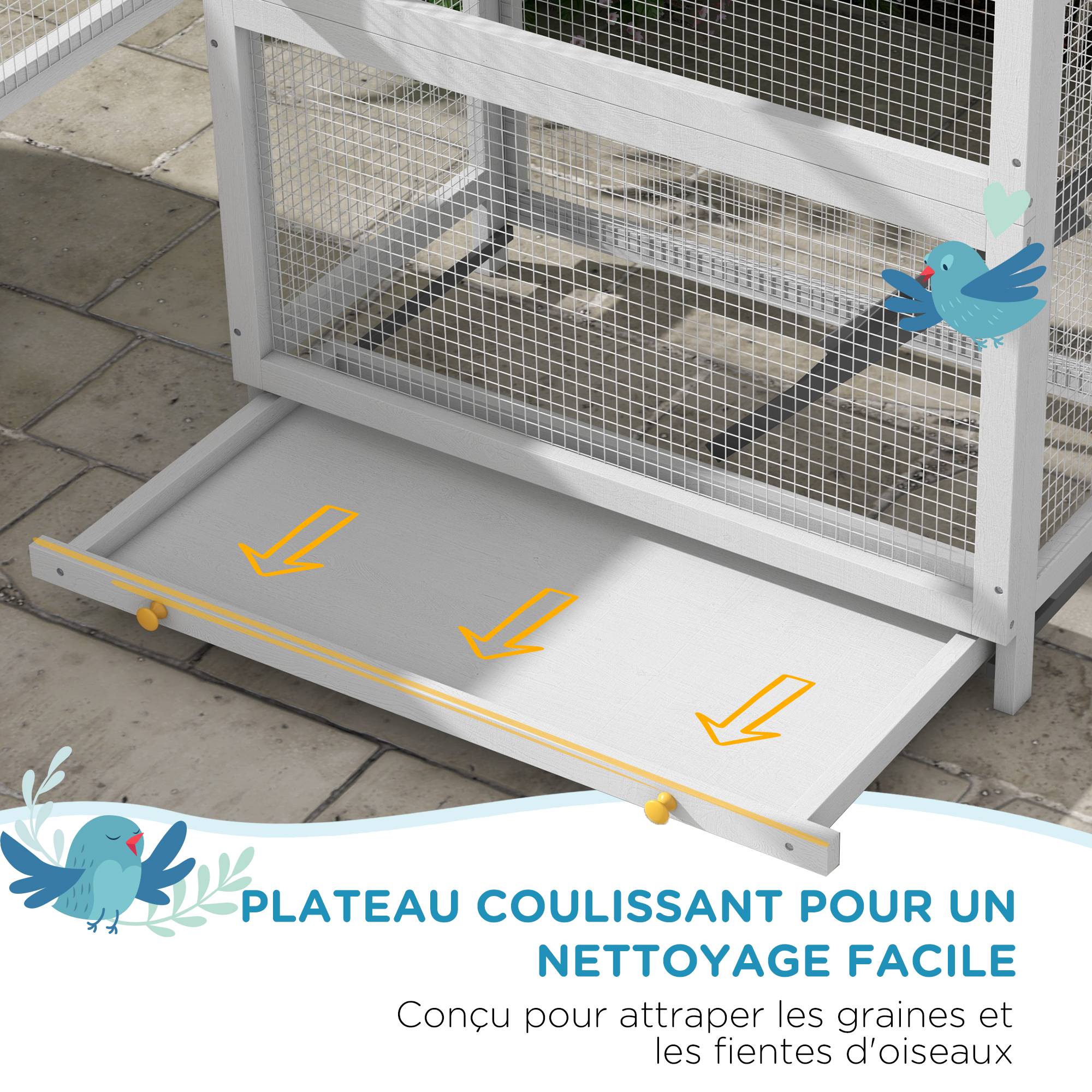 Cage à oiseaux en bois cage perroquet aire de jeux toit asphalte imperméable 92 x 52 x 171 cm gris - Image 6