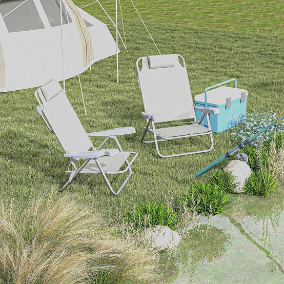 Lot de 2 chaises de camping pliantes et inclinables à 6 positions, en aluminium et mousse, 62 x 65 x 80 cm, gris clair - Image 3