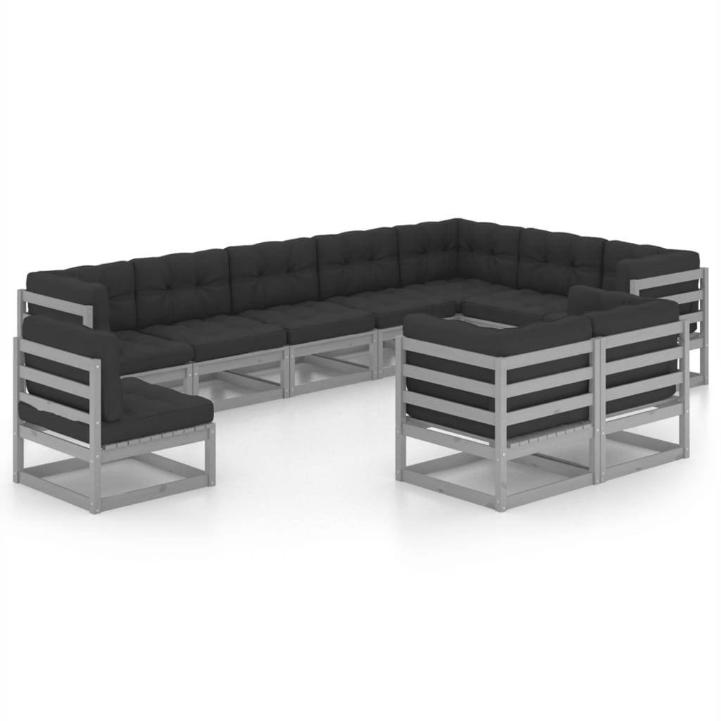 Helloshop26 - Salon de jardin meuble d'extérieur ensemble de mobilier 10 pièces avec coussins gris bois de pin massif - Image 1