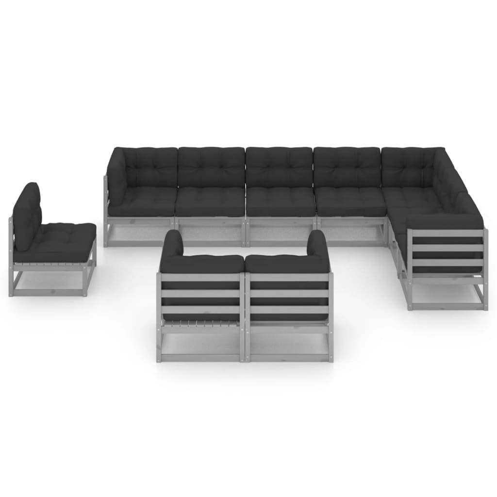 Helloshop26 - Salon de jardin meuble d'extérieur ensemble de mobilier 10 pièces avec coussins gris bois de pin massif - Image 2